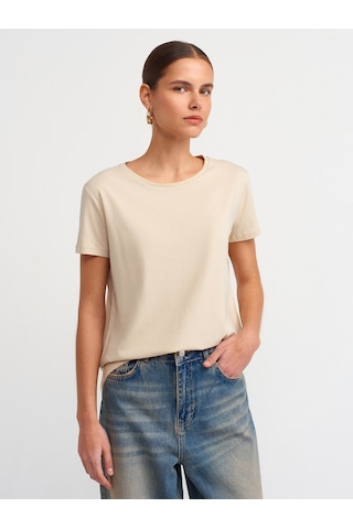 Dilvin Bisiklet Yaka Basic T-shirt 101a03471 Açık Bej