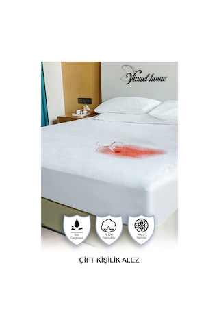 Vionel Home %100 Pamuk Full Kenar Fitted Sıvı Geçirmez Çift Kişilik Yatak Koruyucu Alez Beyaz