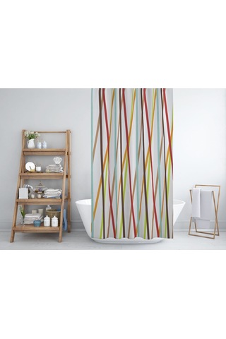 Şerit Desenli Banyo Perdesi 180x200 CM Tek Kanat Duş Perdesi Çok Renkli