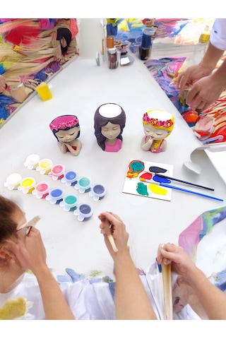 Üç Kız Kardeş, Biblo Taş Boyama Hobi Seti, 12 Renk Boya Ve Fırçal