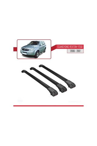 Ssangyong Rexton Y250 2006-2012 Arası İle Uyumlu Ace-1 Ara Atkı Tavan Barı Siyah 3 Adet Bar