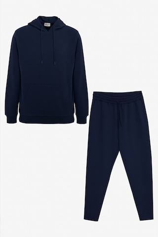AC&Co / Altınyıldız Classics Erkek Lacivert Pamuklu Standart Fit Normal Kesim Kapüşonlu Kanguru Cepli Eşofman Takımı Lacı Lacivert