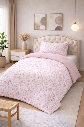 Soft Dream Desenli Pamuklu Tek Kişilik Nevresim Takımı Pembe
