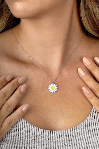 Gümüş Pazarım Beyaz Altın Kaplama 925 Ayar Gümüş Papatya Kadın Kolye Altın - Gümüş