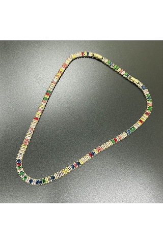 Su Yolu, Çok Renk Zirkon Taşlı, Paslanmaz Çelik Kolye 196, Kasa Altın Renk Çok REnkli