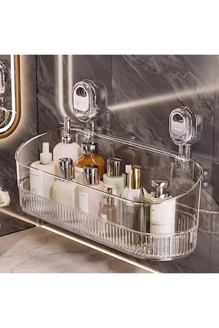 Sunup Sn-29266 Vantuzlu Şeffaf Banyo Mutfak Rafı Organizer Banyo Düzenleyici Raf Diğer
