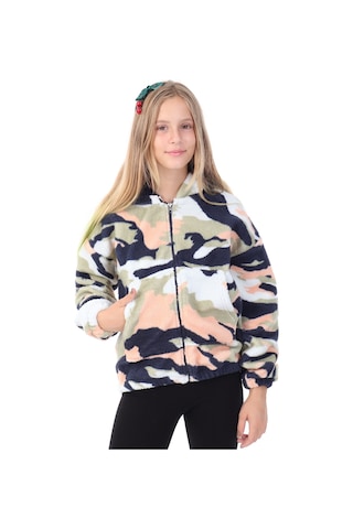 Toontoy Kids Toontoy Unisex Çocuk Kapüşonlu Cepli Fermuarlı Desenli Polar Hırka 22671 Çok Renkli