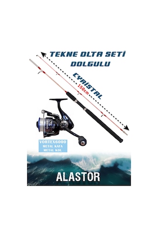Cyristal 150 Tekne Olta Seti Olta Kamışı Vortex6000 Olta Makinesi 2'li Set Dolgulu Olta Kamışı