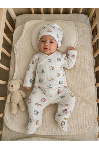 Tiffany Baby & Kids Tiffany Baby Bebek Breakfast Theme 3'lü Şapkalı Patikli Alt Üst T Ekru