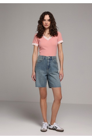 Colin's Colins Slim Fit V Yaka Düz Kadın Pembe Kısa Kol Tişört Cl1080062 Q1.v1 Prs