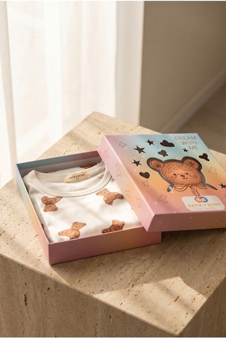 Katia&bony Çocuk Teddy Desenli Kutulu Pijama Takımı Ekru