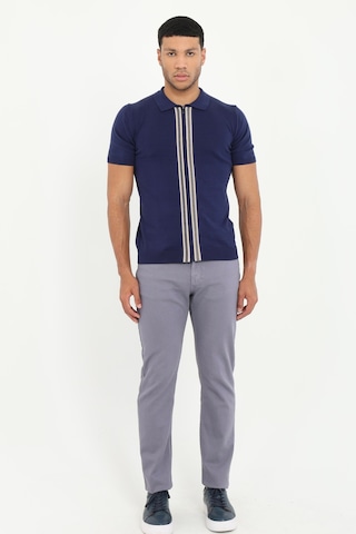 Dufy Erkek Slim Fit Fermuarlı Polo Yaka Lacivert Triko-18933