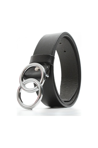 %100 Deri Çift Halka Tokalı Bayan Kemeri 4Cm (404749322) Siyah