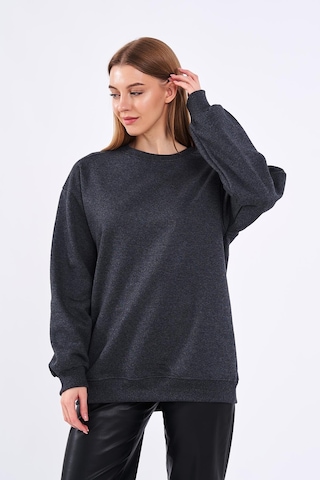 Comeor Antrasit Kadın Pamuklu Oversize Basic Bisiklet Yaka Sweatshirt 001