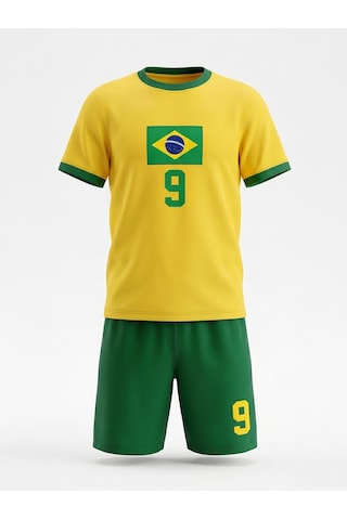 Civil Boys Brazil Baskılı 2'li 6-9 Yaş Takım - Pamuk Forma - Sarı