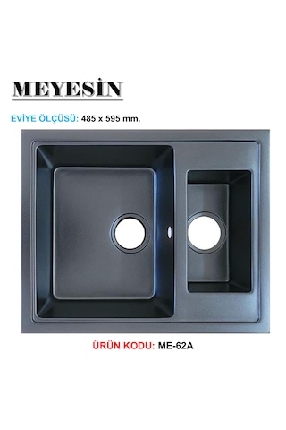 Meyesin ME-62A Granit 1.5 Göz Mutfak Evye Antrasit 485 x 595 MM