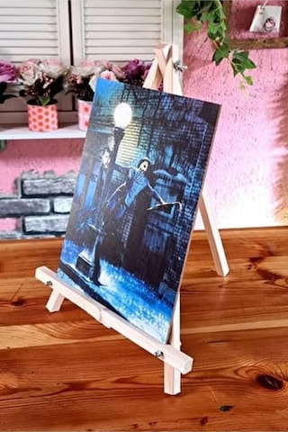 Resim Boya Seti - Mini Masa Şövalesi, 2 Tuval, Resim Verniği, Akrilik Boya Palet, Masaüstü Şövalye