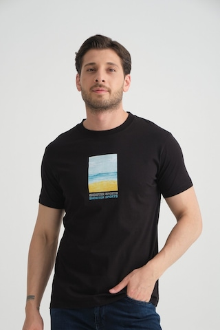 Shooter Sportwear Shooter Erkek T-shirt %100 Pamuk Minimalist Tasarım Regular Kalıp Baskılı Siyah
