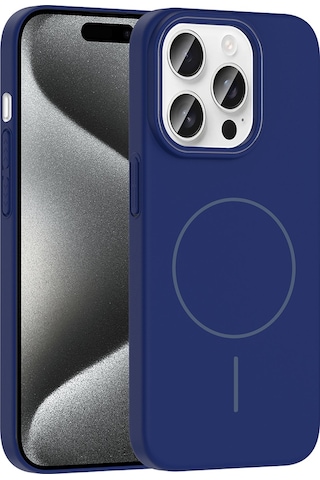 İphone 15 Pro Max Uyumlu Kılıf Magsafe Şarj Özellikli Zore Ruby Silikon Kapak - Lacivert Lacivert