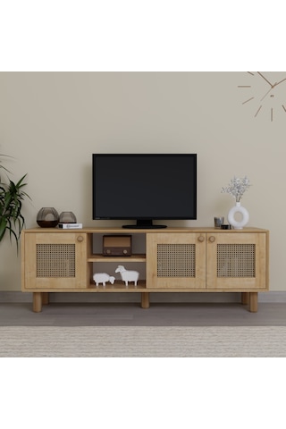 Bohem Serisi Natura Ceviz-meşe Pvc Hasır Desen Tv Ünitesi Safir Meşe