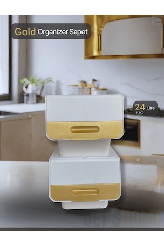 2 Li Beyaz-gold Tekerlekli Patateslik Soğanlık Oyuncak Kutusu Patates Soğan Sepeti 24 Lt Gold-beyaz