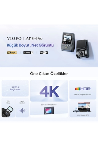 Viofo A119m Pro 4k Hdr Sony Starvıs 2 Sensörlü Wi-fi 6 Gps'li Araç Kamerası