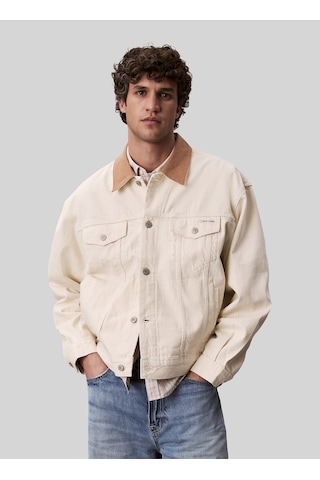 Calvin Klein Jeans Lv04rg906gx89 90s Ck Natural W/ Br Bej Erkek Classic Fit Ceket Ten