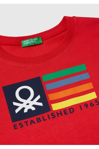 Erkek Çocuk Sarı Benetton Logo Baskılı T-shirt Kırmızı
