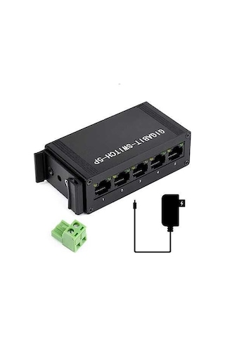 Endüstriyel 5 Port Gigabit Ethernet Switch - Dın Ray Montajlı