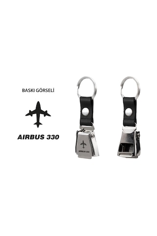Zekupp Airbus A330 Uçak Tasarımlı Şişe Açacağı Özellikli Siyah Renk Emniyet Kemeri Anahtarlık