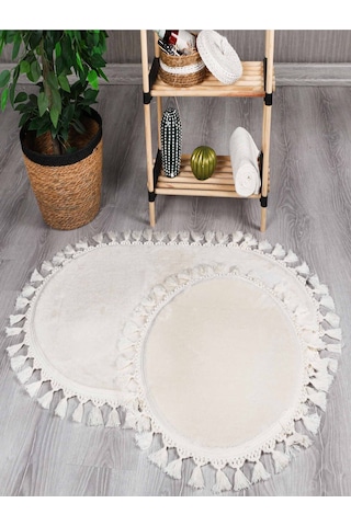 My Evilla Modern Simirna Dekoratif Peluş Oval Ponpon Saçaklı Klozet Takımı 001
