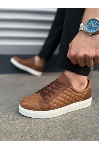 Aymood Jy166 Prestige Bağcıklı Cilt Kapitone Desenli Erkek Günlük Sneaker Ayakkabı Cbt - Taba