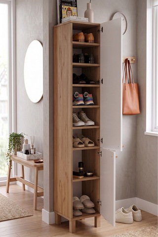Yurudesign Lusso 2 Kapaklı 8 Raflı Ayakkabılık Çok Amaçlı Dolap Ahşap Ayaklı Sepet-beyaz Lu2-sw