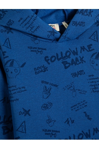Koton Kapşonlu Sweatshirt Baskılı Uzun Kollu Şardonlu Mavi Desenli 4wkb10066tk 4WKB10066TK6D5 Mavi