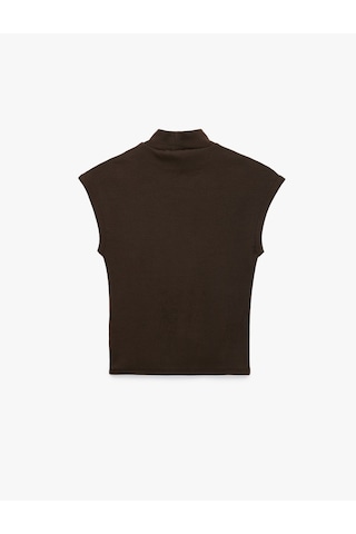 Koton Pamuklu Slim Fit Kolsuz Dik Yaka Bluz Kahverengi 7wak50081ek Kahve