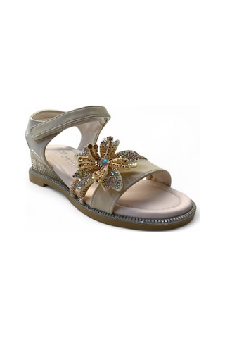 611 Kız Çocuk Çiçek Taşlı Sandalet Krem