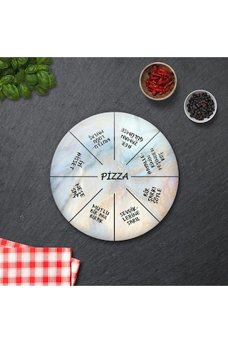 Decorita Mottolu Pizza Servis Tabağı|Supreme Mermer|Çap32cm