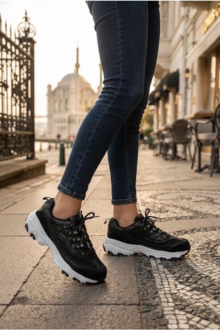 Fort 07387 Rahat Kalın Taban Sneaker Kadın Ayakkabı Siyah - Beyaz