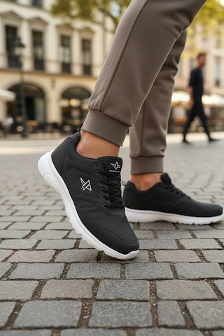 Enoch Unisex Beyaz Yüksek Tabanlı Bağcıklı Yürüyüş Ve Koşu Spor Ayakkabı Günlük Sneaker Siyah - Beyaz