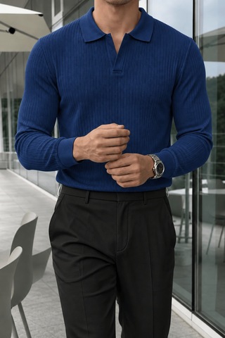Genius Store Erkek Polo Yaka Kazak Fitilli Anti Pilling Tüylenme Yapmaz Regular Fit Erkek Triko Kazak Pyaka-kzk Lacivert