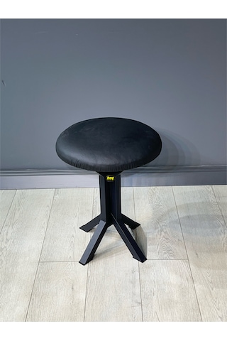 Tabure Siyah Deri Puf Makyaj Masası Sandalyesi Metal Sandalye