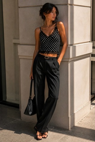 Bbbutikbasic Dantel Detaylı İp Askılı Atlet Esnek Fit Kadın Crop Bluz My3535 Siyah2
