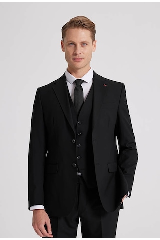 D's Damat Ds Damat Slim Fit Siyah Mono Yaka Tek Yırtmaçlı Astarlı Takim Elbise Yelekli 4HFY5ORT01599 Siyah