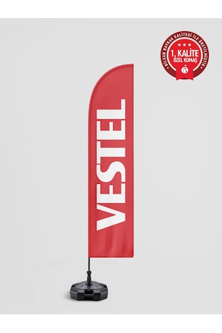 Vestel Logolu Yelken Bayrak Set No:2 - Raşel Kumaş 1. Kalite 75 x 300 CM