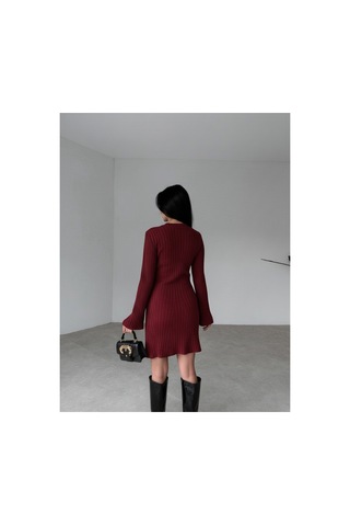 Cloudy Kids Kadın Mini Fitilli Kışlık Bordo Triko Elbise Bordo - 620184714 Bordo