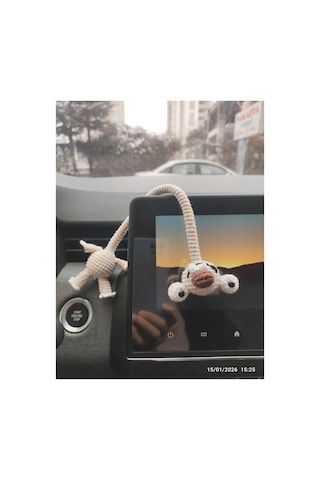 Adenya Sepeti Sepeti Amigurumi Sid Uzun Boyunlu Direksiyon Aksesuarı -telli El Yapımı Sevimli Araba Süsü Bej