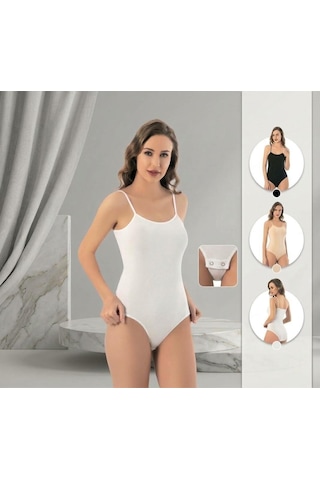 Perafit Kadın 3'lü Paket İnce İp Askılı Pamuklu Likralı Çıtçıtlı Body Seti Siyah Beyaz Ten Rengi Esnek Rahat Düz Basic Badi Çok Renkli