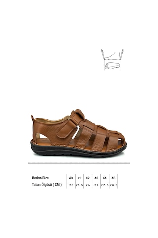 Sermoda Hakiki Deri Burnu Kapalı Erkek Sandalet Taba