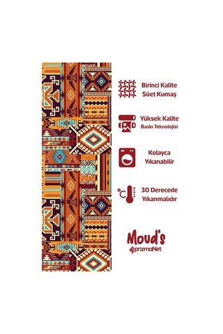 Etnik Kilim Desenli Baskılı Süet Runner Masa Örtüsü