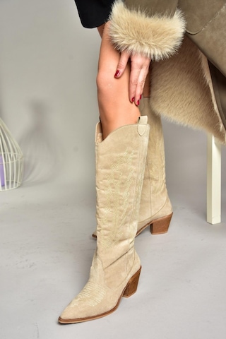 Fox Shoes T267765202 Bej Süet Kovboy Model Kadın Çizme Bej-süet Bej
